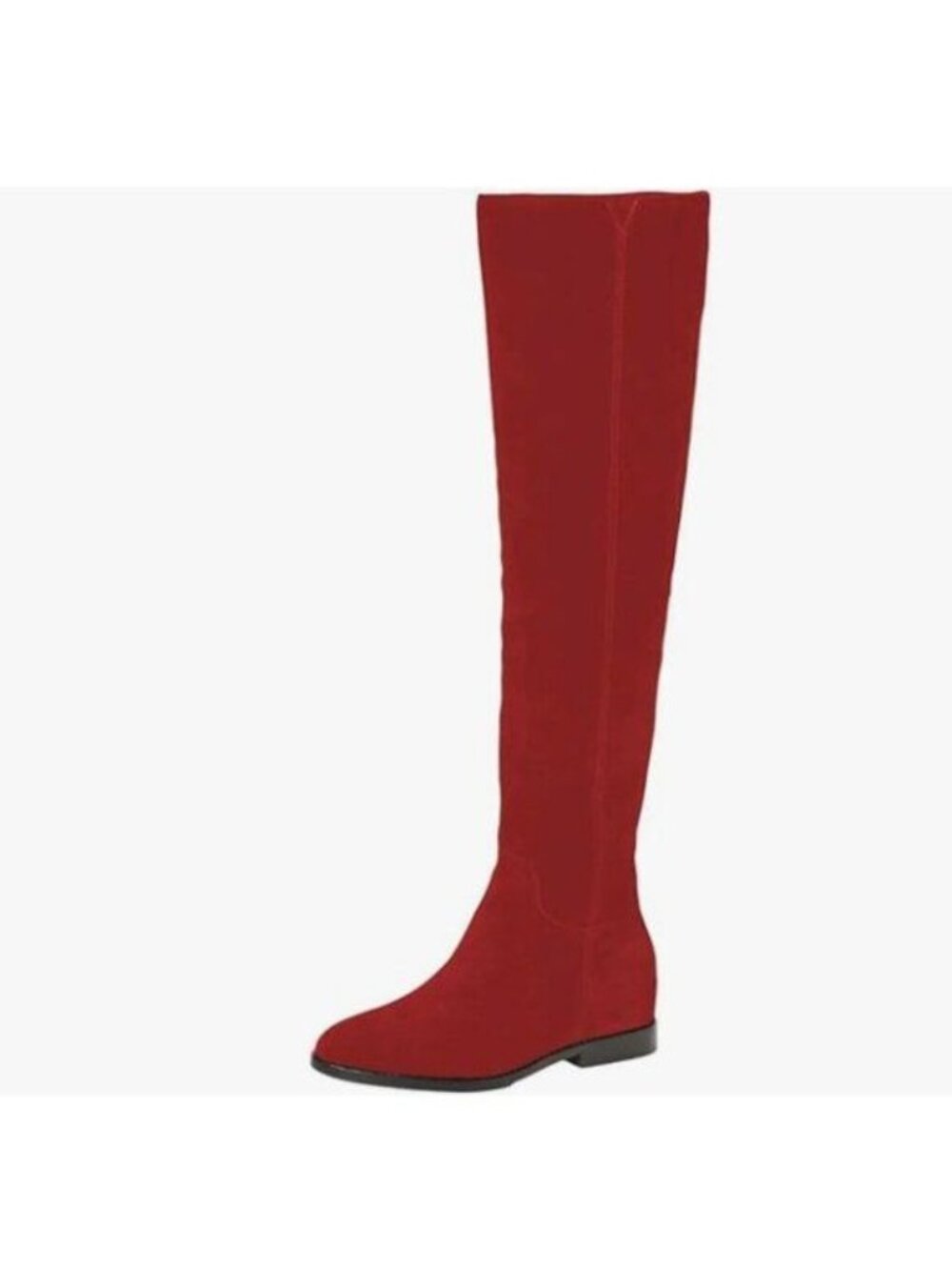 Red Women Almond Toe Knee High Boots with Partial Zipper Stretchy Long Boot